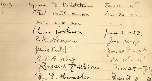 Page from Canterbury House visitors book 1913